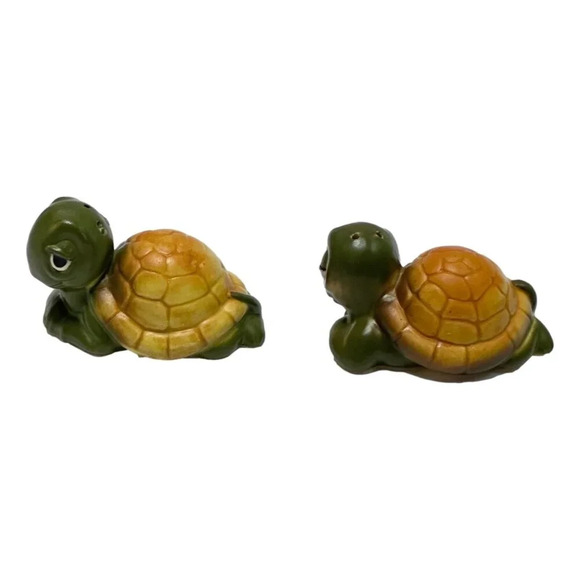 Turtle Anthromorphic Salt and Pepper Set Japan Vintage Ceramic 1970s - Picture 4 of 9